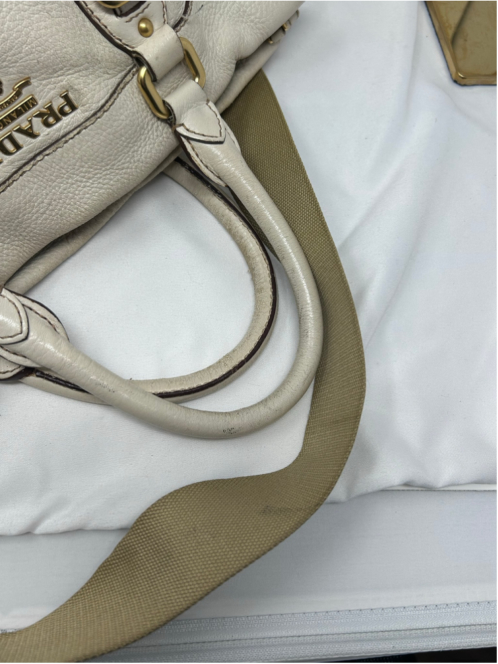 Prada Cervo Antik Leather Satchel Ivory Talco Crossbody Shoulder Bag - Picture 13 of 16